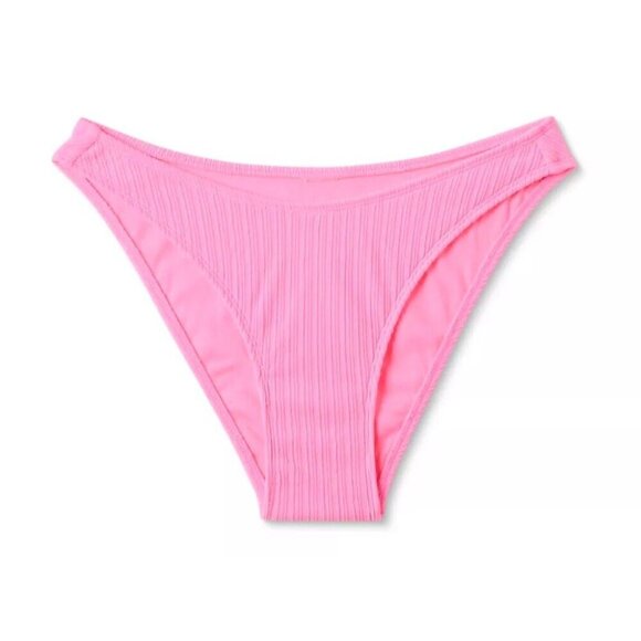 Wild Fable Size XL 16 Pink Plisse Texture Low Rise High Leg Bikini Swim Bottom - Picture 2 of 7